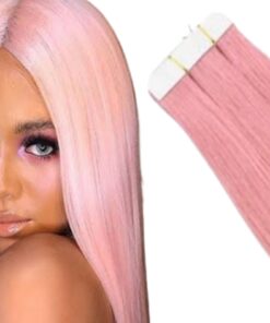 invisible tape in extensions pink long straight 1