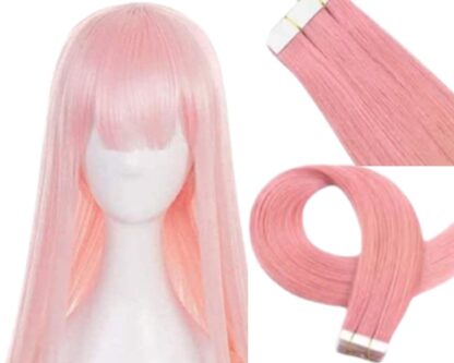 invisible tape in extensions-pink long straight 2