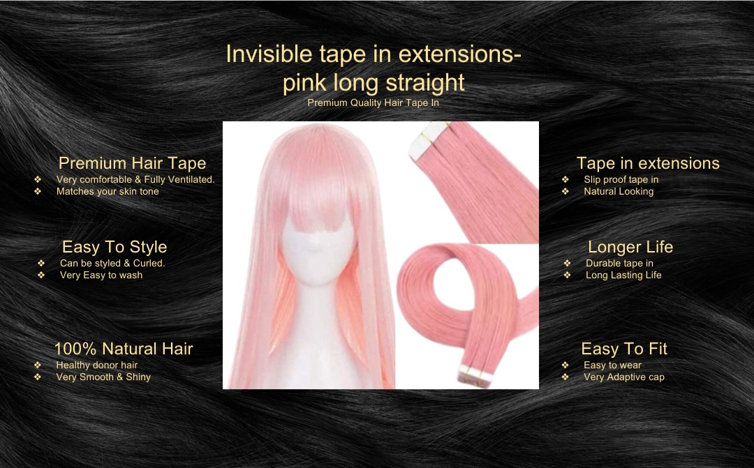 invisible tape in extensions-pink long straight5