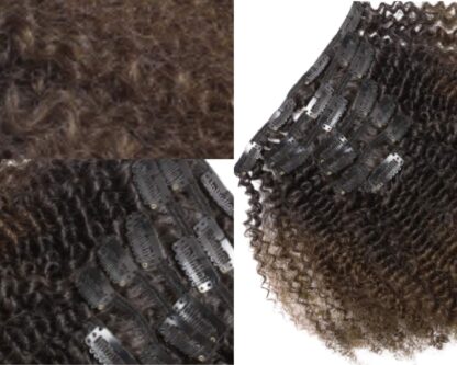 kinky clip in hair extensions 4c-brown long 3