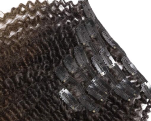 kinky clip in hair extensions 4c brown long 4