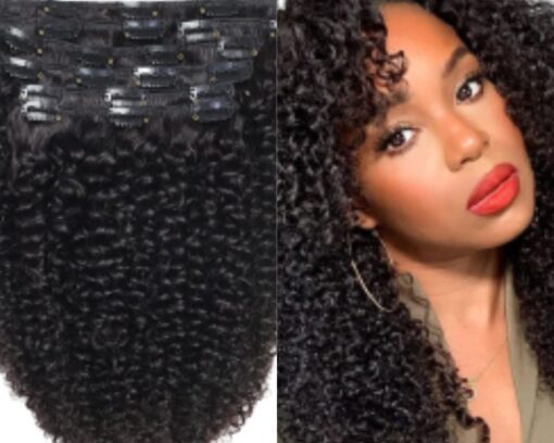 kinky curly clip in hair extension short black 1