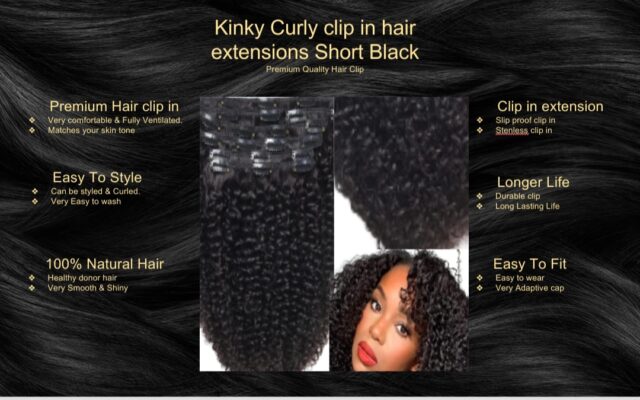 kinky curly clip in hair extension short black5