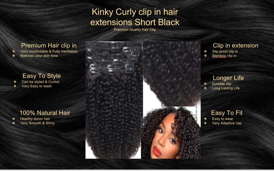 kinky curly clip in hair extension-short black5