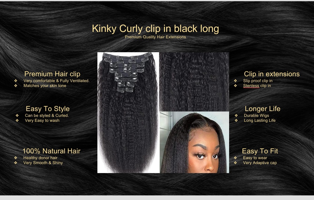 kinky curly clip ins-black long5