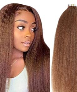 kinky straight tape in hair extensions brown long 1