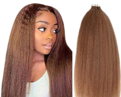 kinky straight tape in hair extensions-brown long 1