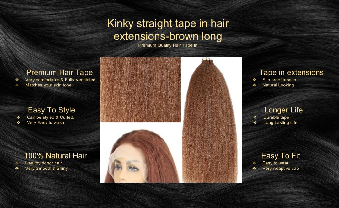 kinky straight tape in hair extensions-brown long5