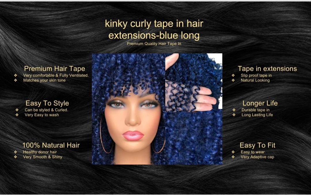 kinky tape in hair extensions-blue long5