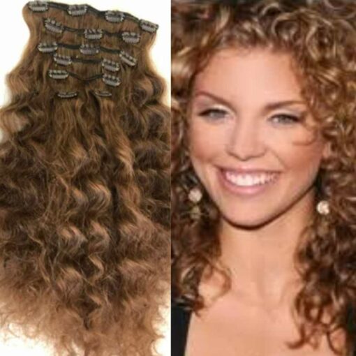 light brown clip in hair extension-long curly(1)