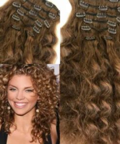 light brown clip in hair extension long curly2