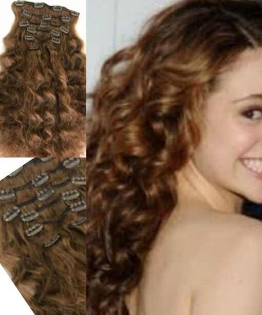 light brown clip in hair extension-long curly(3)