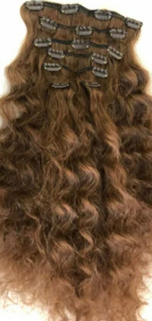 light brown clip in hair extension-long curly(4)