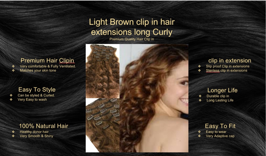 light brown clip in hair extension-long curly5