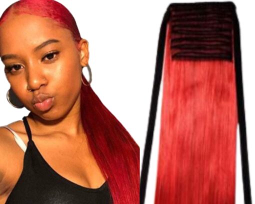 long ponytail extension red straight 1