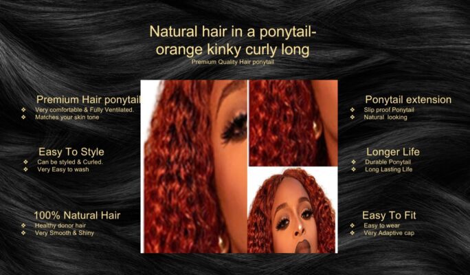 natural hair in a ponytail orange kinky curly long5