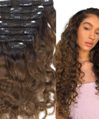 natural ombre curly hair extensions clip in- brown long 1