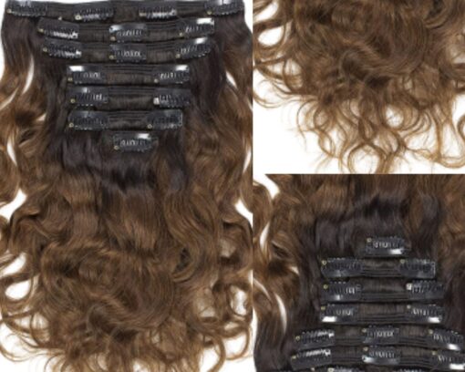 natural ombre curly hair extensions clip in brown long 2