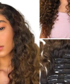 natural ombre curly hair extensions clip in brown long 3