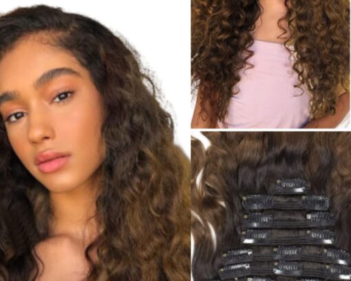natural ombre curly hair extensions clip in brown long 3