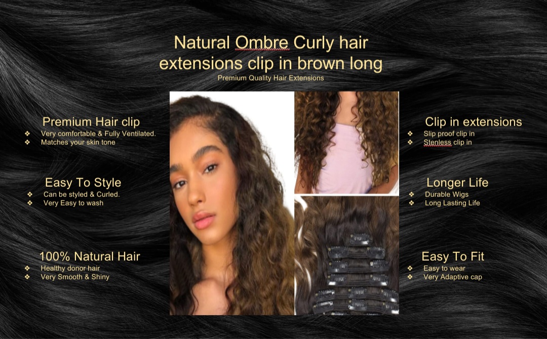 natural ombre curly hair extensions clip in- brown long5