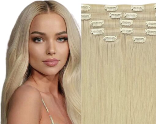 one piece clip in hair extensions blonde wavy 1