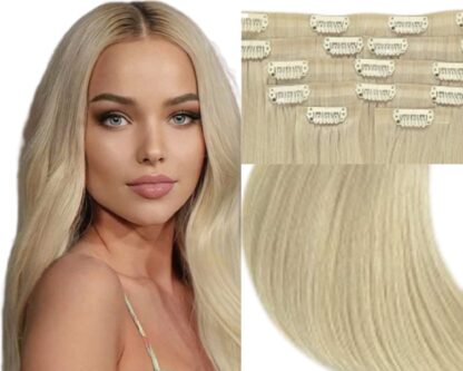 one piece clip in hair extensions-blonde wavy 2