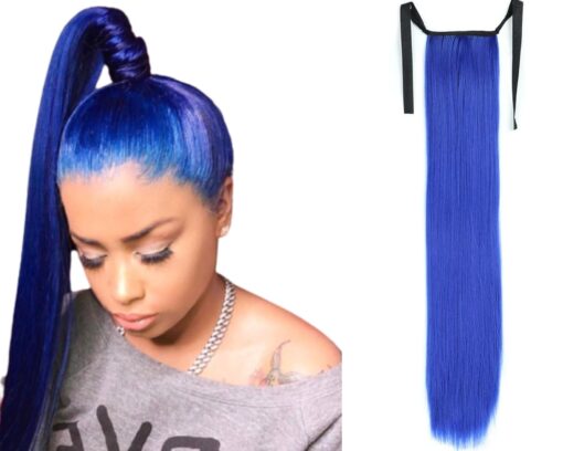 pigtail extensions blue long straight 1