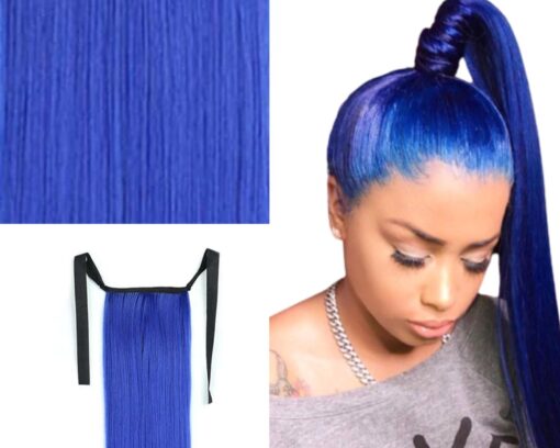 pigtail extensions blue long straight 2
