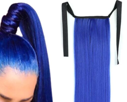 pigtail extensions blue long straight 3