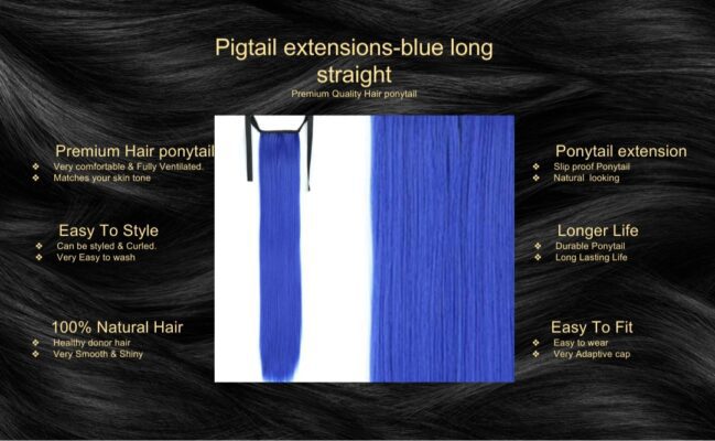 pigtail extensions blue long straight5