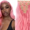 pink hair clip in extensions body wave long 1