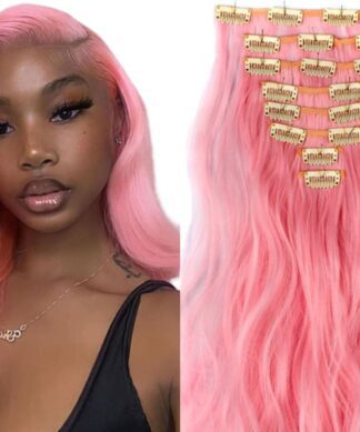 pink hair clip in extensions-body wave long 1