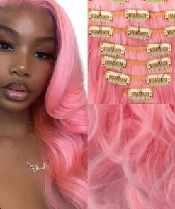 pink hair clip in extensions body wave long 2