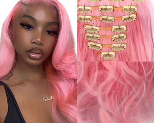 pink hair clip in extensions-body wave long 2