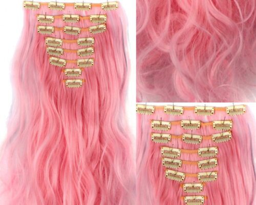 pink hair clip in extensions-body wave long 3