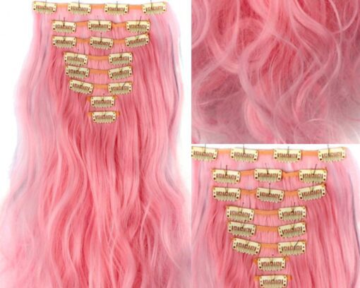 pink hair clip in extensions body wave long 3