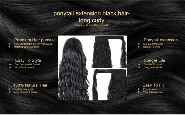 ponytail extension black hair curly5