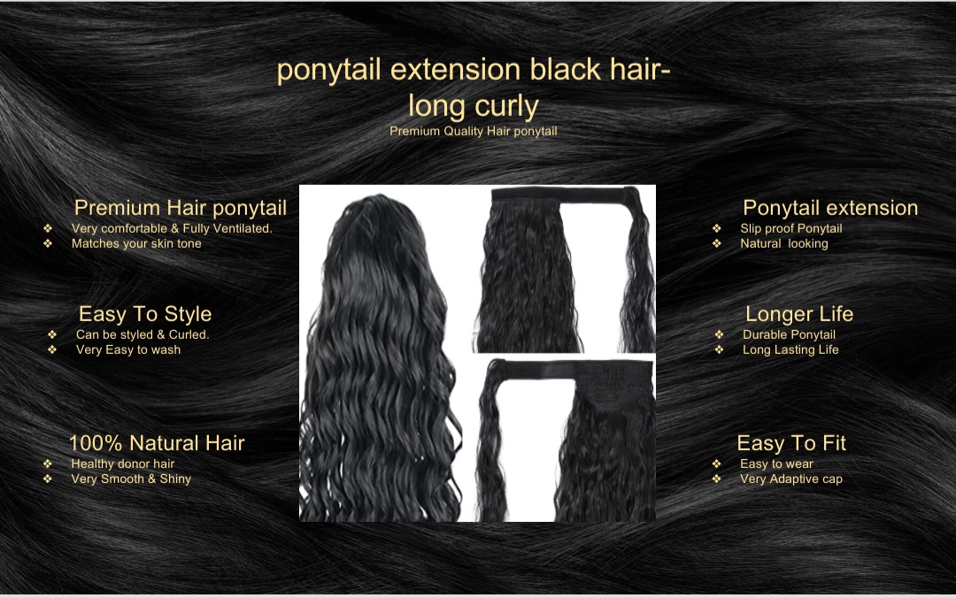 ponytail extension black hair-curly5