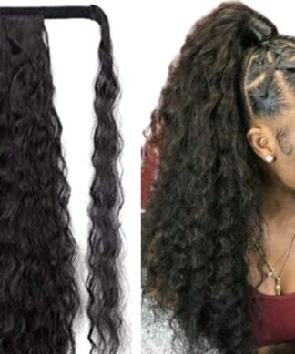 ponytail extension black hair-long curly 1