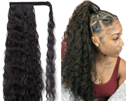 ponytail extension black hair-long curly 1