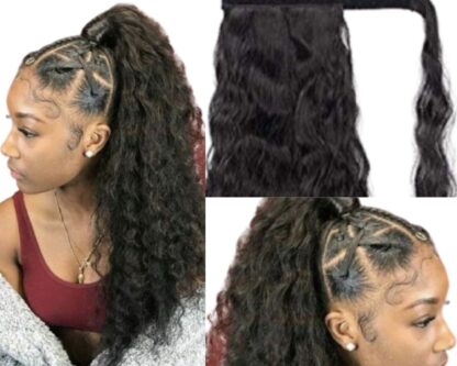 ponytail extension black hair-long curly 2