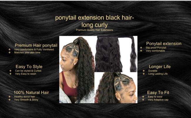 ponytail extension black hair long curly5