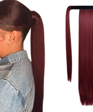 ponytail extension human hair-wine long straight 1