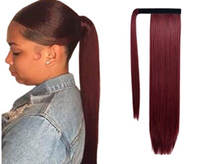 ponytail extension human hair-wine long straight 1