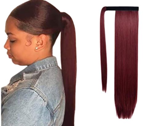 ponytail extension human hair wine long straight 1