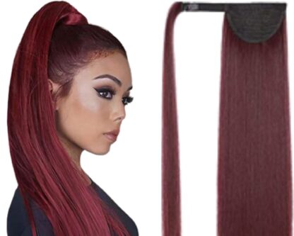 ponytail extension human hair-wine long straight 1