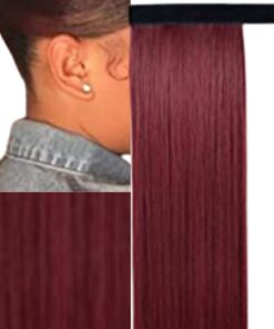 ponytail extension human hair wine long straight 2