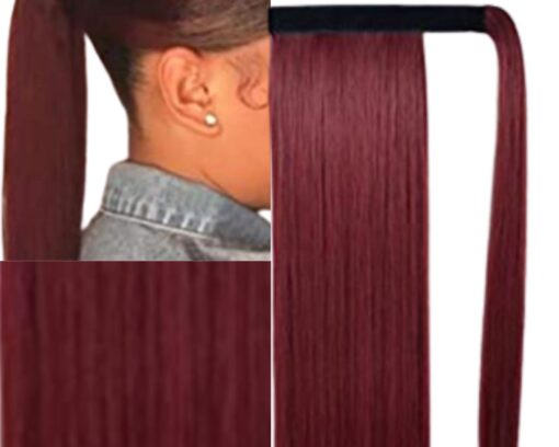 ponytail extension human hair wine long straight 2