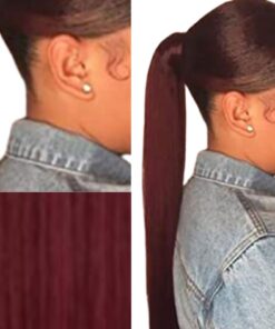 ponytail extension human hair wine long straight 3